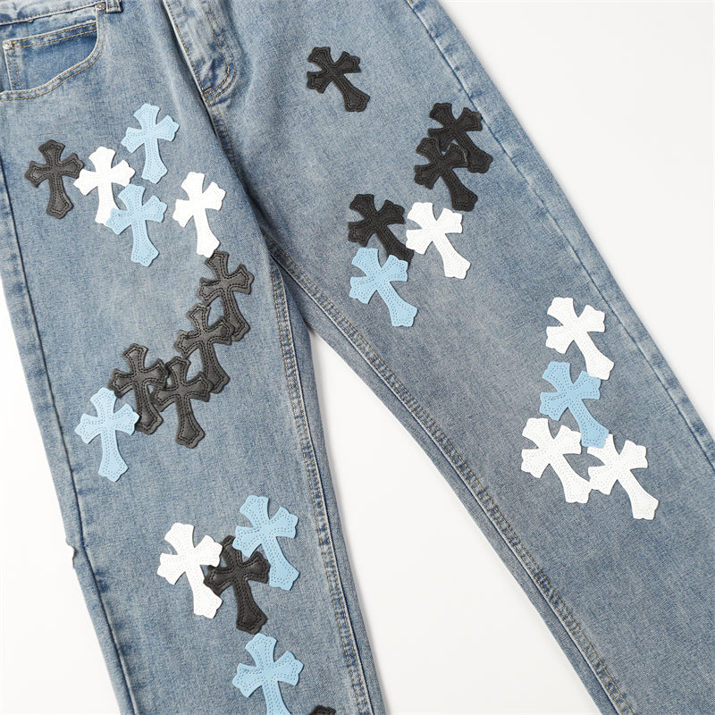 Chrome Hearts Distressed Denim Jeans | Stretch Tapered Fit