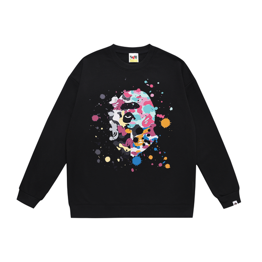 BAPE Multi-Camo Paint Splatter Ape Head Crew-Neck Sweatshirt