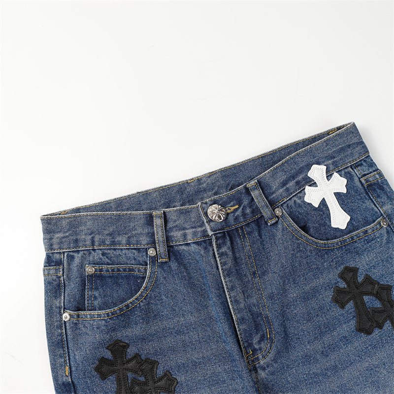 Chrome Hearts Distressed Denim Jeans | Stretch Tapered Fit