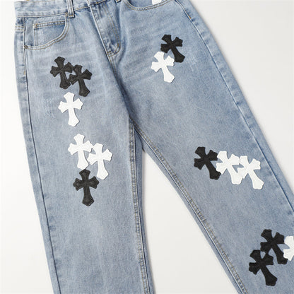 Chrome Hearts Distressed Denim Jeans | Stretch Tapered Fit
